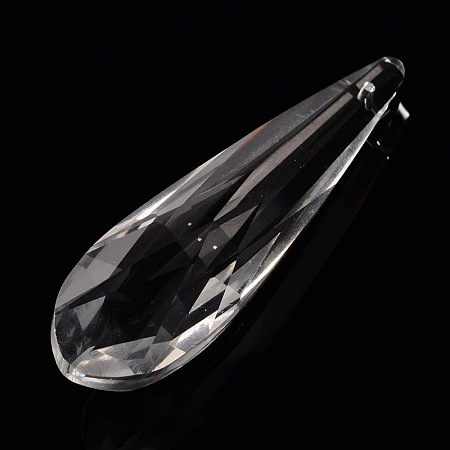Honeyhandy Faceted Teardrop Glass Pendants, Briolette Cut, Clear, 76.5x22x18mm, Hole: 1mm