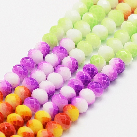 NBEADS Glass Beads Strands, Dyed & Heated, Faceted, Rondelle, Colorful, 8x6mm, Hole: 1mm; about 65~70pcs/strand, 15.3