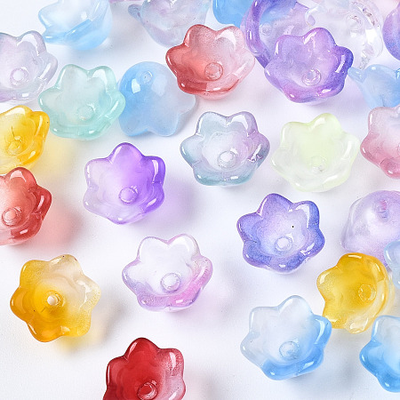 Honeyhandy Transparent Spray Painted Glass Beads, Flower, Mixed Color, 7x11.5x11.5mm, Hole: 1.2mm