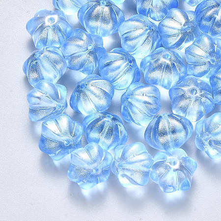 Arricraft Transparent Spray Painted Glass Beads, with Glitter Powder, Flower, Dodger Blue, 10.5x9.5x8mm, Hole: 1mm
