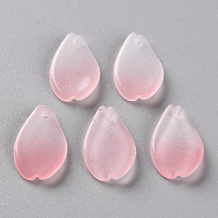 Honeyhandy Two Tone Transparent Spray Painted Glass Pendants, Petaline, Pink, 16x9.5x2mm, Hole: 1mm