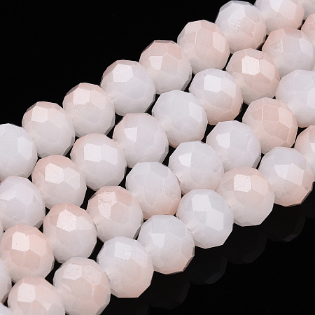 Two-Tone Imitation Jade Glass Beads Strands, Faceted, Rondelle, Misty Rose, 8x7mm, Hole: 1.5mm, about 65~66pcs/strand, 16.06 inch~16.34 inch(40.8~41.5cm)