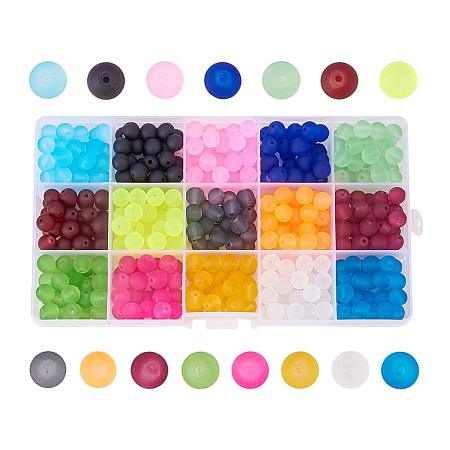 ARRICRAFT 1 Box (about 420pcs) 15 Color 8mm Frosted Transparent Glass Bead Assortment Lot for Jewelry Making