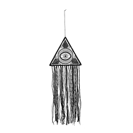 Honeyhandy Handmade Evil Eye Woven Net/Web with Feather Pendant Decoration, Triangle Polyester Tassel Wall Hanging Decoration, for Home Bedroom Car Ornaments Birthday Gift, Black, 900mm