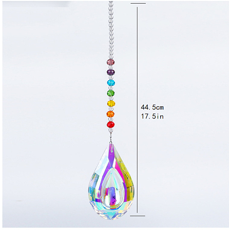 Honeyhandy Chakra Theme K9 Crystal Glass Big Pendant Decorations, Hanging Sun Catchers, Teardrop, Colorful, 44.5cm