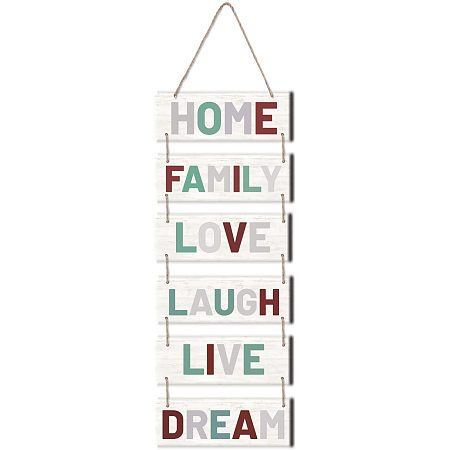 Arricraft 1 Set Home Family Love Laugh Live Dream Wooden Signs Decorative Plaque Rustic Wall-mounted Hanging Slatted Sign for Entryway Farmhouse Living Room Decoration White 35.4x11.8in
