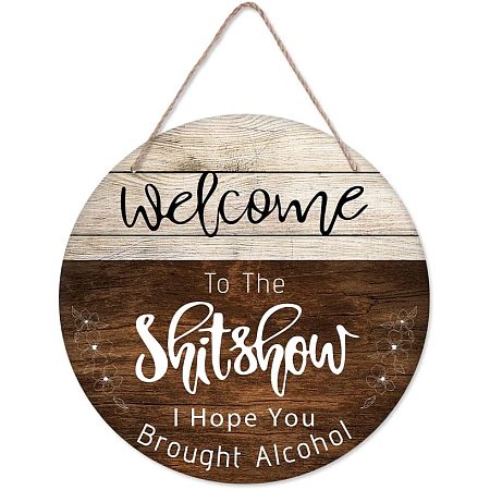 Arricraft Welcome Sign Retro Wooden Flat Round Hanging Plaque Rustic Natural Wall Decorations for Home Farmhouse Front Door Outdoor Decorations Saddle Brown 11.8x11.8in