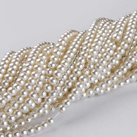 Arricraft 20 Strands 4mm Ivory Tiny Satin Luster Glass Pearl Beads Round Spacer Bead with Cotton Cord Thread for Jewelry Making (Each About 216 Pieces)