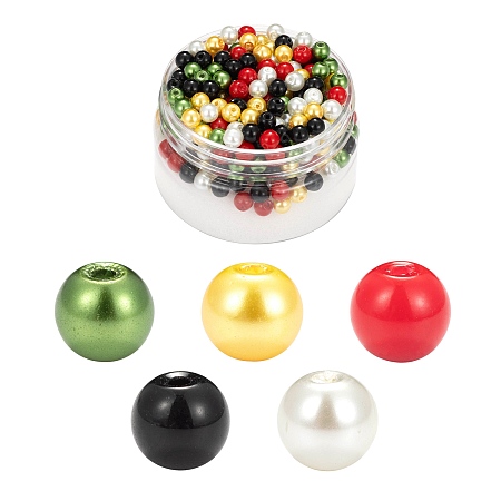 ARRICRAFT 300Pcs/Box 5 Colors Christmas Theme Baking Painted Glass Pearl Round Beads, Mixed Color, 6~7mm, Hole: 1mm, 5 colors, 60pcs/color
