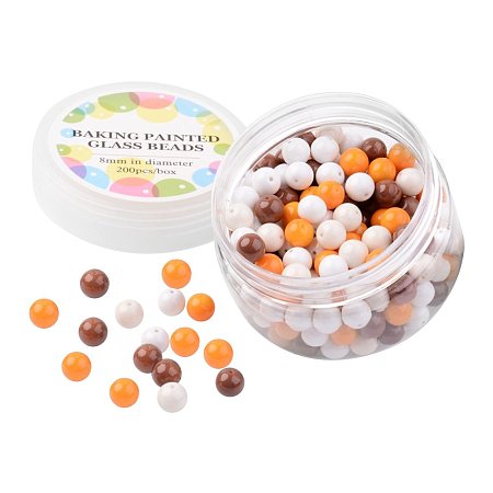 ARRICRAFT 1 Box (About 200pcs) Environmental Baking Painted Glass Pearl Beads 8mm, Caramel Mix
