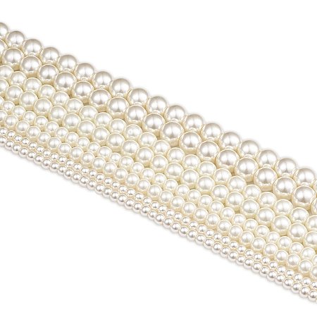 BEADTHOVEN 8Strands Glass Pearl Beads Strands Pearlized Round Beads for Christmas Jewelry DIY Crafts Making, IvoryWhite Color, 32