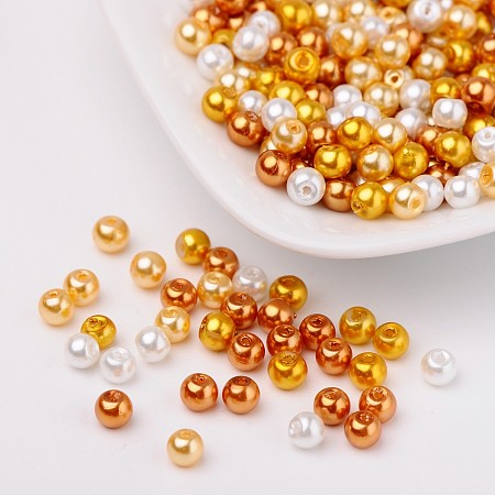 Arricraft Caramel Mix Pearlized Glass Pearl Beads, Mixed Color, 4mm, Hole: 1mm, about 400pcs/bag