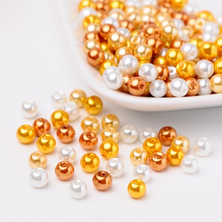 ARRICRAFT 200pcs/bag 6mm Caramel Mix Pearlized Glass Pearl Beads, Mixed Color, Hole: 1mm