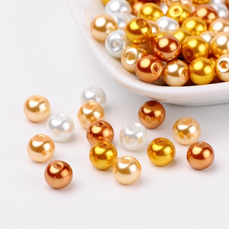 ARRICRAFT 8mm Mixed Color Caramel Mix Pearlized Glass Pearl Beads, Hole: 1mm; about 100pcs/bag