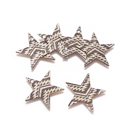 Printed Iron Pendants, Star, Light Gold, Colorful, 24x24x0.4mm, Hole: 1.8mm