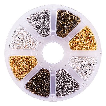 PandaHall Elite Length 10mm/13mm Screw Eye Pins for Half-drilled Beads Mixed Color Eye Bail Findings for Jewelry Making, about 1000pcs/box