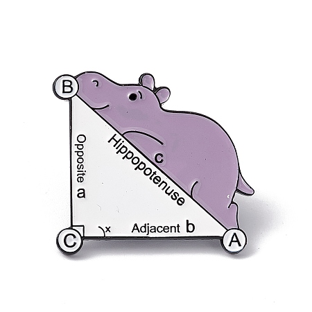 Honeyhandy Word Hippopotenuse Adjacent Opposite Enamel Pin, Electrophoresis Black Alloy Brooch for Backpack Clothes, Hippo Pattern, 28x30x2mm, Pin: 1.2mm
