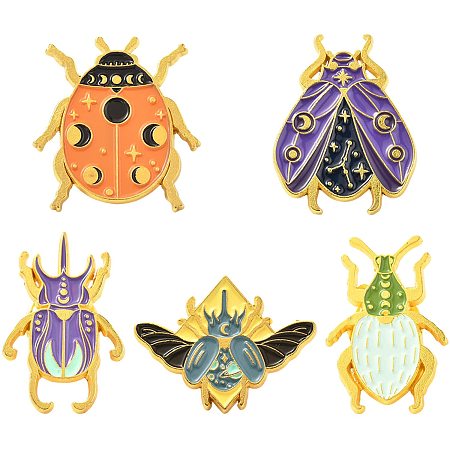 CREATCABIN 5pcs 1Box Insects Enamel Pins Set Cool Brooches Animal Moth Badge Lapel Pin Creative Jewelry Supplies for Women Backpacks Steampunk Decorations