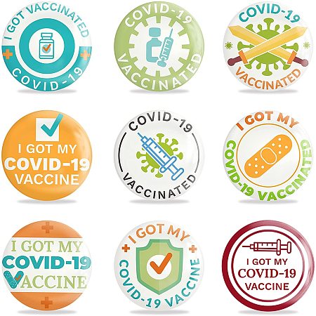 GLOBLELAND 9 Pack Vaccine Button Pins I Got My Vaccinated Covid-19 Buttons for Men's Women's Brooches or Doctors, Nurses, Hospitals, 2-1/4 Inch