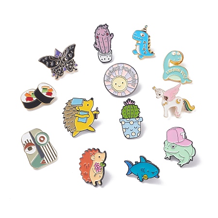Honeyhandy Creative Enamel Pin, Alloy Badge for Backpack Clothes, Mixed Color, 17~30x17~35x1.5mm, Pin: 1mm