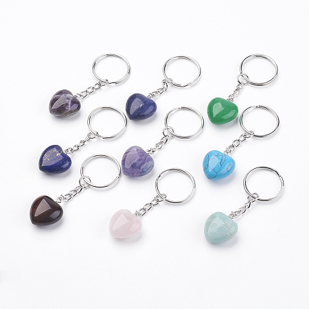 Honeyhandy Natural & Synthetic Gemstone Keychain, with Platinum Iron Findings, Heart, 72mm