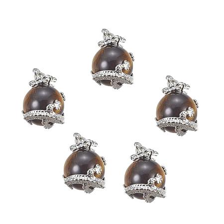 ARRICRAFT 1pc Natural Tiger Eye Pendants with Brass Findings Round with Dragon for DIY Jewelry Making, Hole: 4x8mm