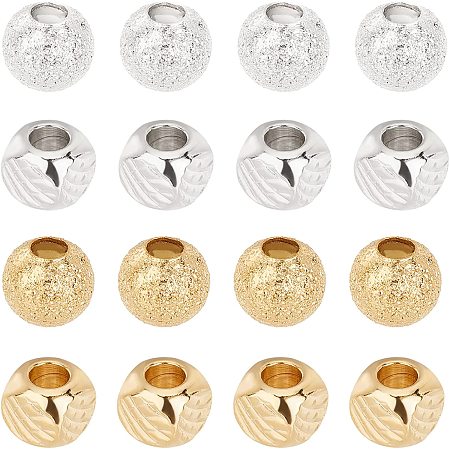 PandaHall Elite 120pcs Round Cube Spacer Beads, 4mm Brass Column Beads Metal Loose Beads Shinny Textured Beads for Jewelry Necklace Making DIY Crafts, Golden & Silver