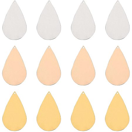 Pandahall Elite 24pcs Teardrop Pendants Tags 3 Colors Oval Brass Charms Pendant Blank Stamping Tags with Hole for Necklace Bracelet Earring Jewelry Making Keychain Cloth Accessory, 42x25mm/1.65x0.98