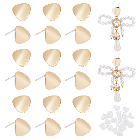 PandaHall Elite 20Pcs Brass Stud Earring Findings, with Vertical Loops and 20Pcs Plastic Ear Nuts, Teardrop, Real 22K Gold Plated, 10x10mm, Hole: 3mm, Pin: 0.6mm