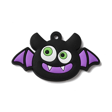 Honeyhandy Bat PVC Pendants, for Halloween, Black, 33x57x2.5mm, Hole: 3mm