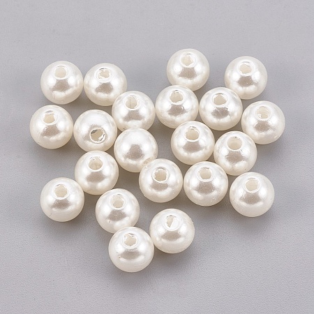 Honeyhandy ABS Plastic Imitation Pearl Beads, Round, Old Lace, 9.5~10mm, Hole: 2.3mm, about 1000pcs/500g