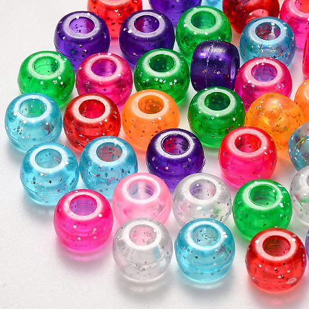 Arricraft Plastic Beads, with Glitter Powder, Rondelle, Mixed Color, 9x6mm, Hole: 3.5mm, about 1900pcs/500g.