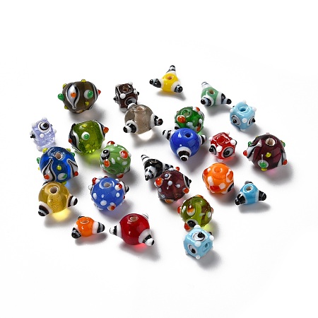 Handmade Bumpy Lampwork Beads, Mixed Shapes, Mixed Color, 9~14x9~15x7~11mm, Hole: 1.4~2mm, 24pcs/set