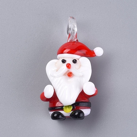 Honeyhandy Christmas Handmade Lampwork Pendants, Santa Claus, Red, 44~46x27~29x16mm, Hole: 7mm