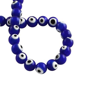 NBEADS 10 Strands(About 64pcs/Strand) 6mm Blue Evil Eye Lampwork Glass Beads Round Handmade Spacer Loose Beads for Jewelry Making