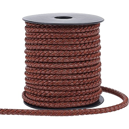 PandaHall Elite 11 Yard Yard Braided Leather Cord 5mm Round Leather String Cord Brown Imitation Leather Rope Bolo Leather Cord for Necklace Bracelet Belt Crafts Making Bolo Tie Distressed