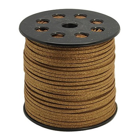 ARRICRAFT 1 Rolls Glitter Powder Lace Faux Leather Suede Beading Cords Velvet String 3mm 100 Yard per Roll Dark Golden