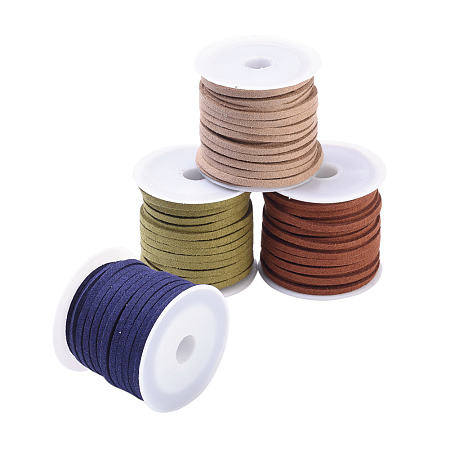 3mm Faux Suede Cord, Faux Suede Lace, Mixed Color, 3x1.5mm; about 5m/roll, 4rolls/set