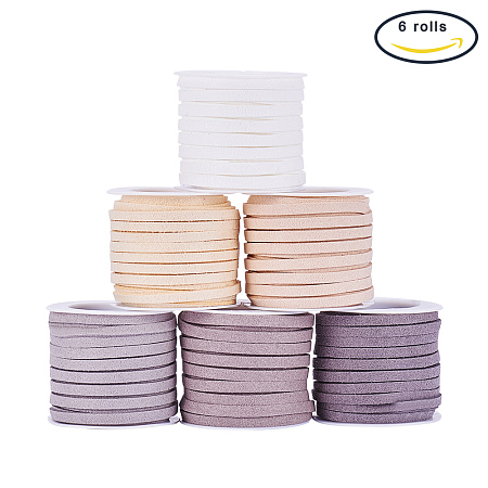 PandaHall Elite 6 Rolls 4mm Faux Leather Suede Beading Cords Lace Velvet String 5.5 Yard per Roll 6 Colors for Jewelry Making