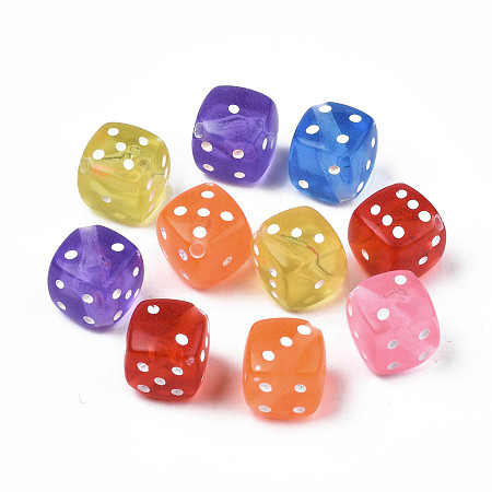 Honeyhandy Transparent Acrylic Beads, Craft Style, Dice, Mixed Color, 10x10x10mm, Hole: 1.2mm, about 1000pcs/500g