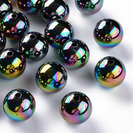 ARRICRAFT Opaque Acrylic Beads, AB Color Plated, Round, Black, 20x19mm, Hole: 3mm, about 111pcs/500g