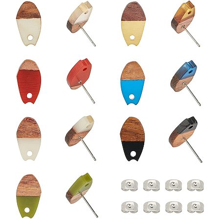 OLYCRAFT 34PCS Resin Wooden Earring Pendants Oval Resin Walnut Wood Vintage Resin Statement with Earring Back for Necklace and Earring Making -7 Colors