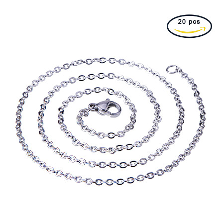 PandaHall Elite 20 Strands 304 Stainless Steel Link Cable Cross Necklace Chains 2mm with Lobster Claw Clasps for Jewelry Making 17.72