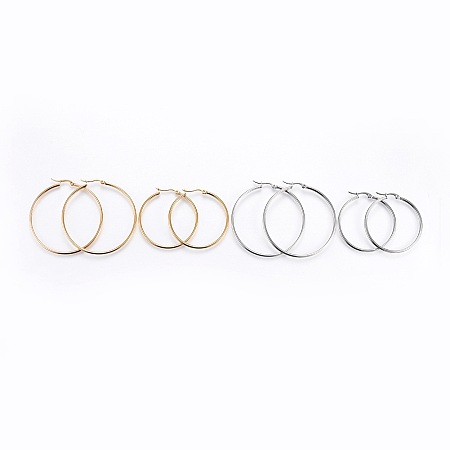 Arricraft 201 Stainless Steel Hoop Earrings, Golden & Stainless Steel Color, 20 Gauge, 43x40x2mm; Pin: 0.8mm; 20 Gauge, 52x50x2mm; Pin: 0.8mm