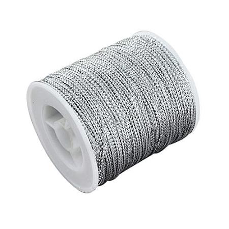 PandaHall Elite 109 Yard 1mm Non Stretch Metallic Cord Rope Tinsel String Jewelry Braided Thread Gift Wrap Ribbon Metallic Tinsel Cord Rope Silver
