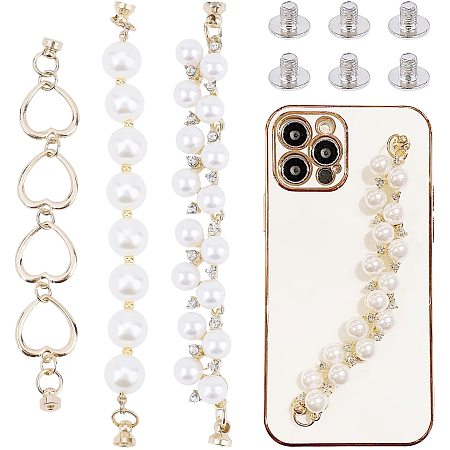 ARRICRAFT 3 Styles Phone Charms Chain Strap Pearl Phone Lanyard Phone Case Chain Beaded Mobile Phone Finger Starp Phone Pendant Lanyard Decoration Phone Case Decoration Jewelry Accessories