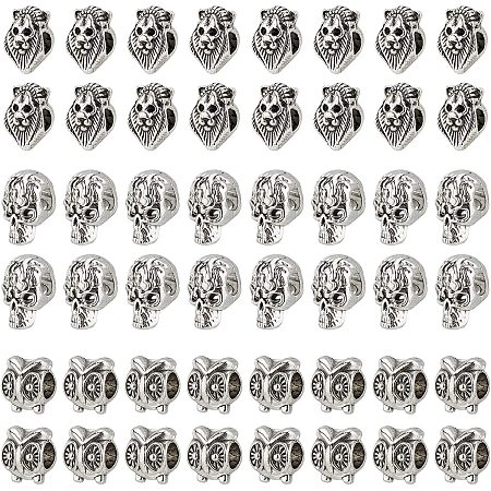 CHGCRAFT 60Pcs 3Styles Lion Head and Skull Brass Micro Pave Cubic Zirconia Beads Pendant Charms Connector Bead for DIY Bracelet Necklaces Earrings Jewelry Making