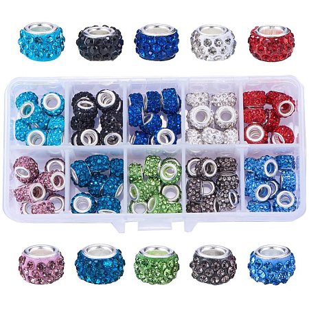 NBEADS 1 Box 100 PCS Mix Color Crystal Charms Rhinestone Spacer Beads Larger Hole Beads Fit European Bracelet Snake Chain Charms Bracelet