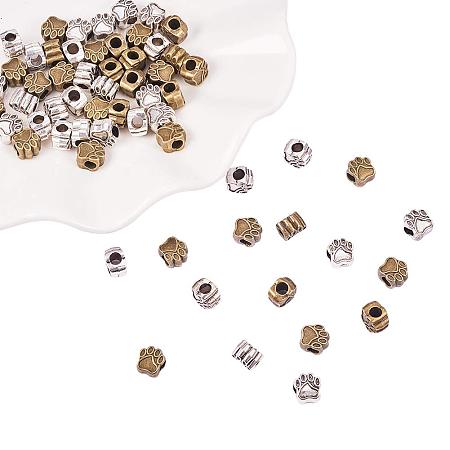 PandaHall Elite 60pcs Pet Dog Puppy Paw Prints Metal Beads Fit Charm for European Bracelet Necklace Jewelry Findings (Antique Silver & Bronze)
