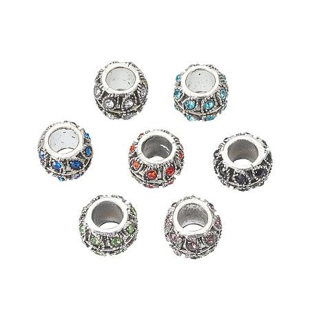 ARRICRAFT 50 Pcs Alloy Rhinestone Rondelle European Beads with Large Hole Dangle Charms Sets fit Snake Style Charm Bracelets Antique Silver